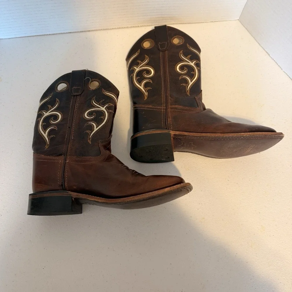 Old West Boots Youth Kids 2.5 D Embroidered Leather Rodeo Cowboy Western Rodeo‎